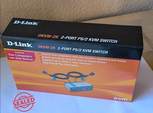 🖧 D-Link DKVM-2K 2 ports VGA + PS/2 KVM SWITCH - 2 PC LINK - New Sealed