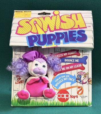 RARE/HTF Vintage 1990's CAP TOYS Sqwish Puppies Plush Dog Movable Face in Box