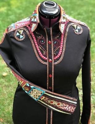Pink Turquoise Western Show Shirt   Black Southwest Gemstone