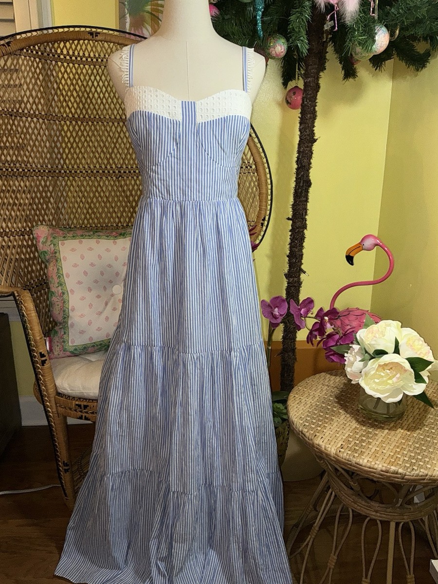 Lilly Pulitzer Jasmyn Tiered Maxi Dress Coastal Blue Lightweight Oxford Stripe, Women's, Size: 16