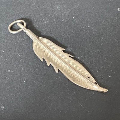 Vintage Sterling Silber Feder Anhänger/Charm langer Stil