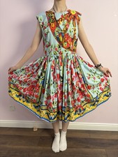 Dolce & Gabbana Majolica Roses Floral Sleeveless Midi Dress Blue Yellow Rare