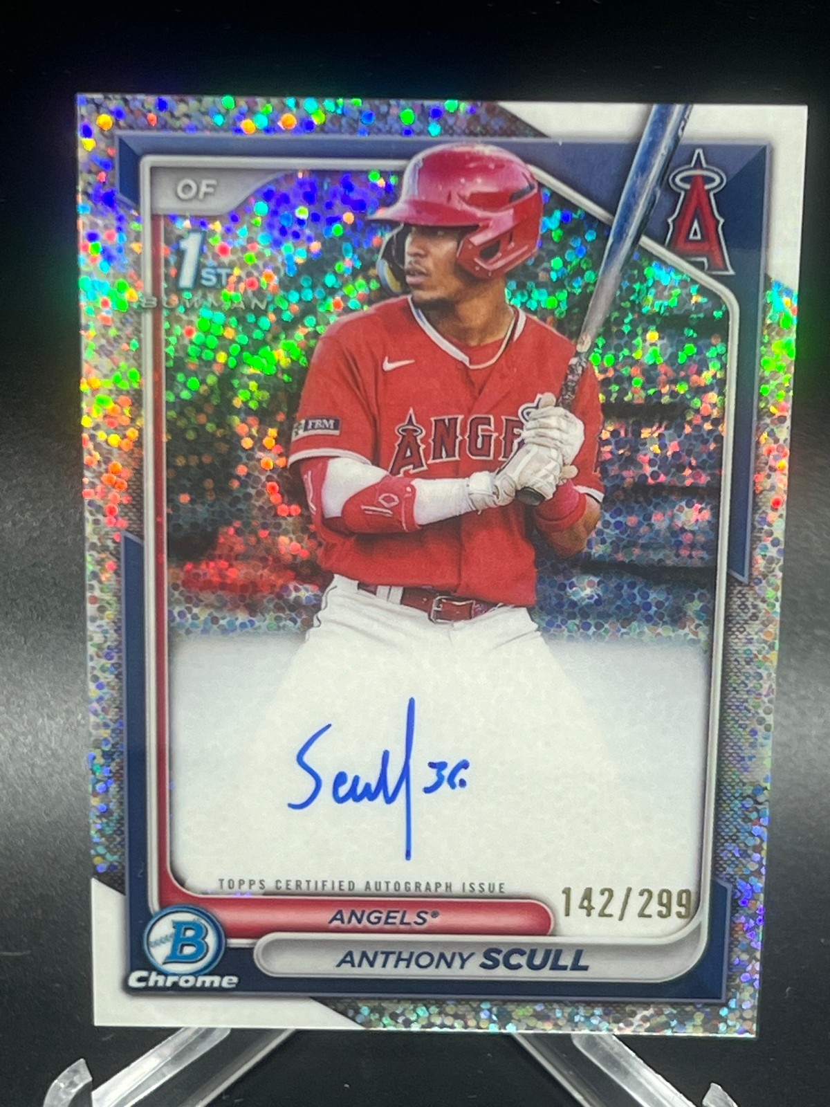 2024 BOWMAN ANTHONY SCULL CHROME SPECKLE REFRACTOR AUTO 142/299 ANGELS CPA-AS