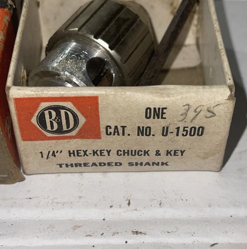 NOS Black & Decker 1/4" set mandrino e chiavi esagonali gambo filettato no U-1500 Jacobs - Foto 2 di 3