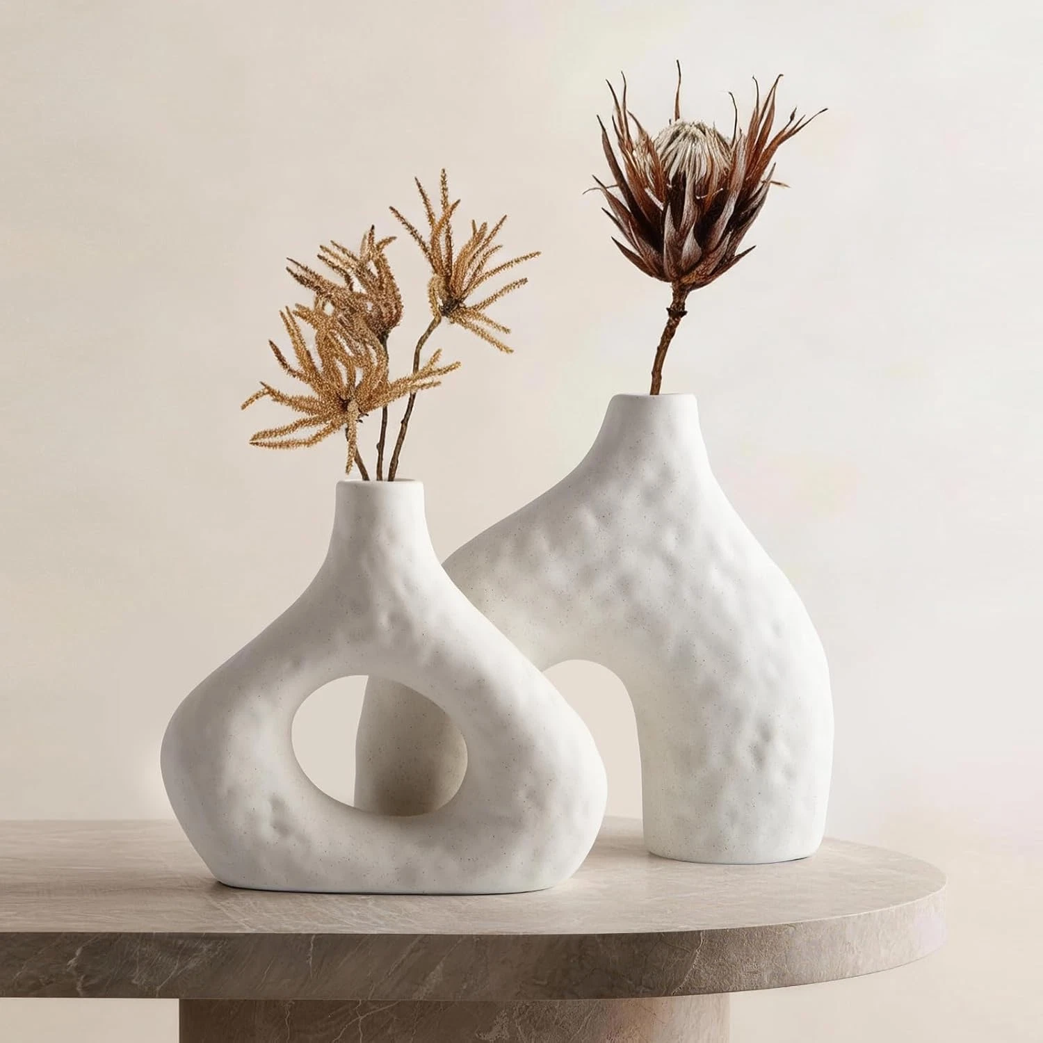 Ceramic Vase Set of 2, 7.6" Decorative Pampas Vase for Home Decor, Modern Farmho