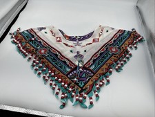 Vintage Handmade Cowgirl Beaded Bandana Southwest print Fringed Scarf Native