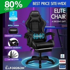 ELFORDSON Office Chair Massage Padded Recliner Footrest Swivel Computer Gaming