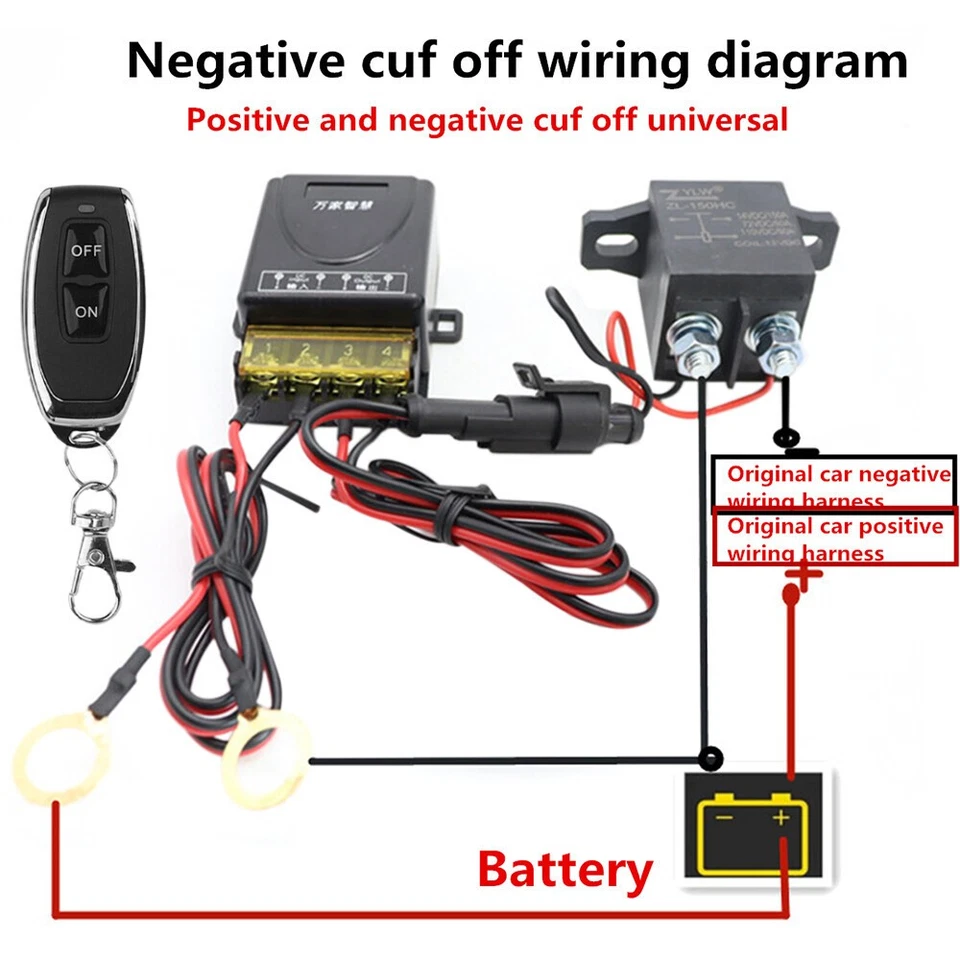 Wireless Remote Car Battery Disconnect Relay Master Kill Cut-off Switch 12V 150A - Imagem 2 de 4