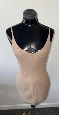 NWT $96 Seek The Label Ribbed Stretchy Beige Nude Mini Tank Dress Body Con S