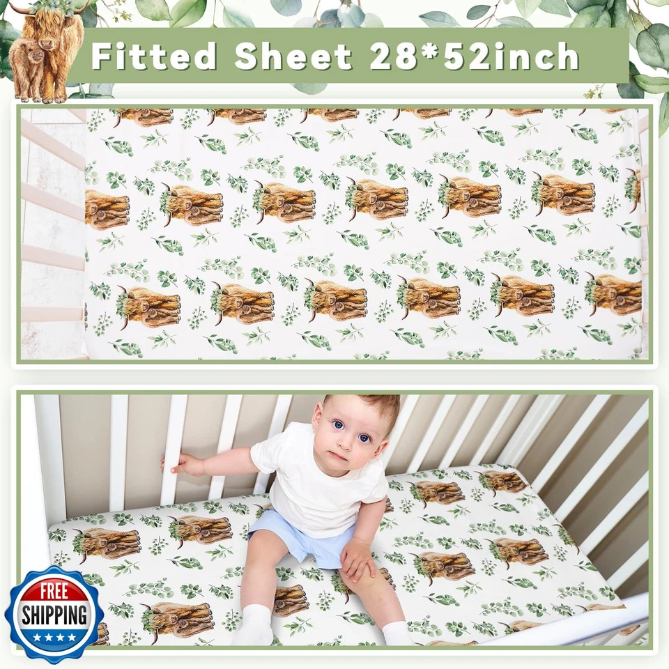 HunnmingRe Baby Highland Cow Crib Bedding Set 3 Pcs Crib Set Baby Blanket, Fi - Image 4 of 4