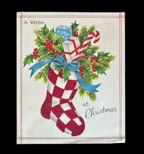 Christmas Flocked Stocking Card Die Cut Craft Decor Picture Ephemera