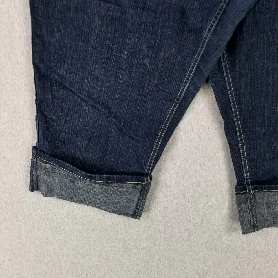 Pantalones de mezclilla para mujer Ashley Stewart talla 16 capri con puños costuras lavadas oscuras Foto 2 de 4