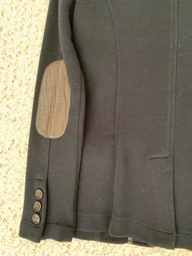 525 AMERICA Dark Navy Sweater Blazer Brown Leather Patch Military Jacket S - Picture 5 of 7