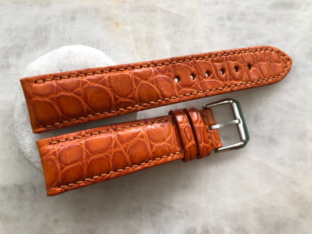 20mm/18mm Cognac Alligator Crocodile Embossed Leather Watch Strap
