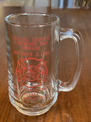 Vtg 1981 Sussex County Firemens Dept Parade 85th Anni Hook Ladder Logo Stein Mug