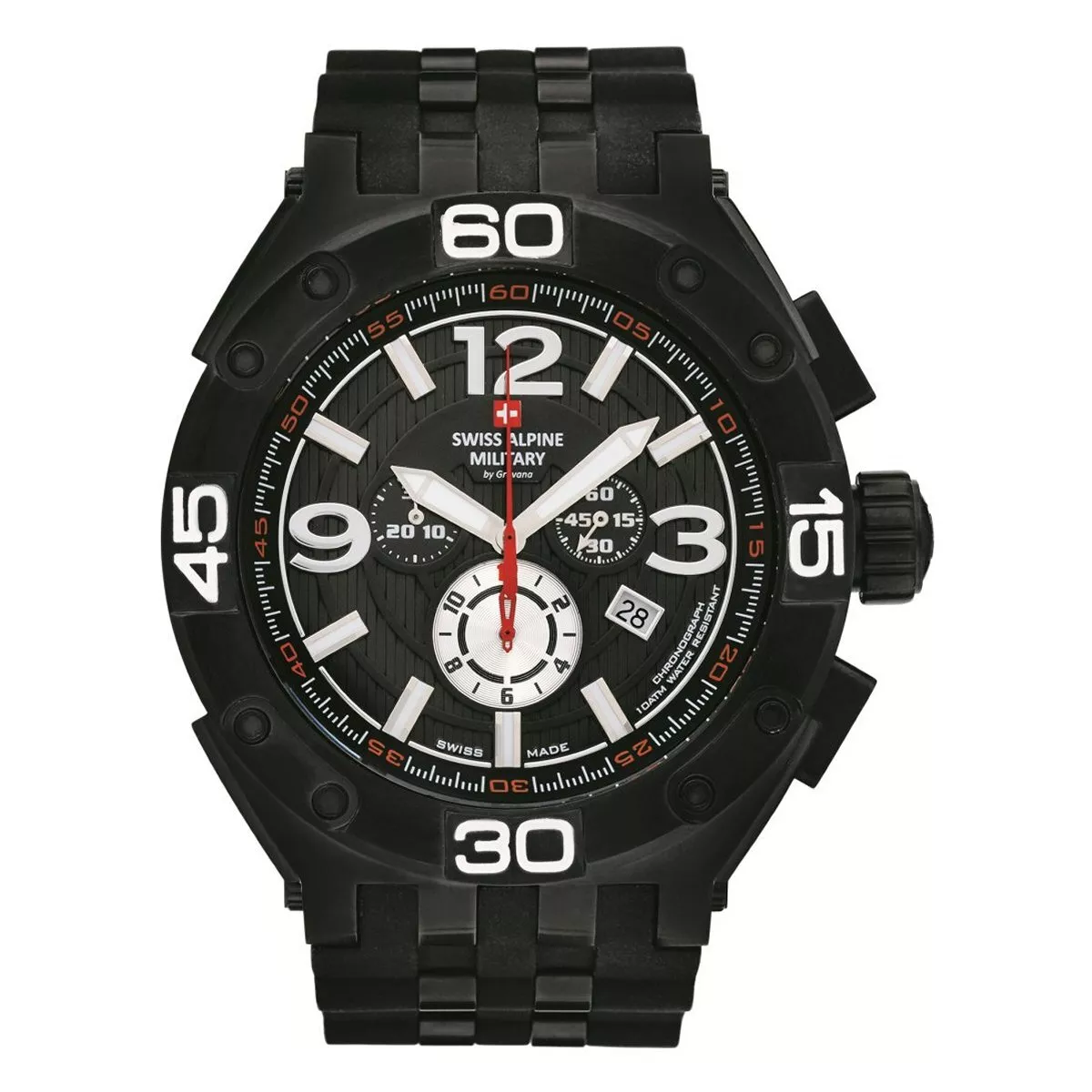 Swiss alpine military black silicone chronograph watch clearance