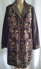 Silk Land 100% Silk Floral Embroidered Chesterfield Coat Women's Size Medium