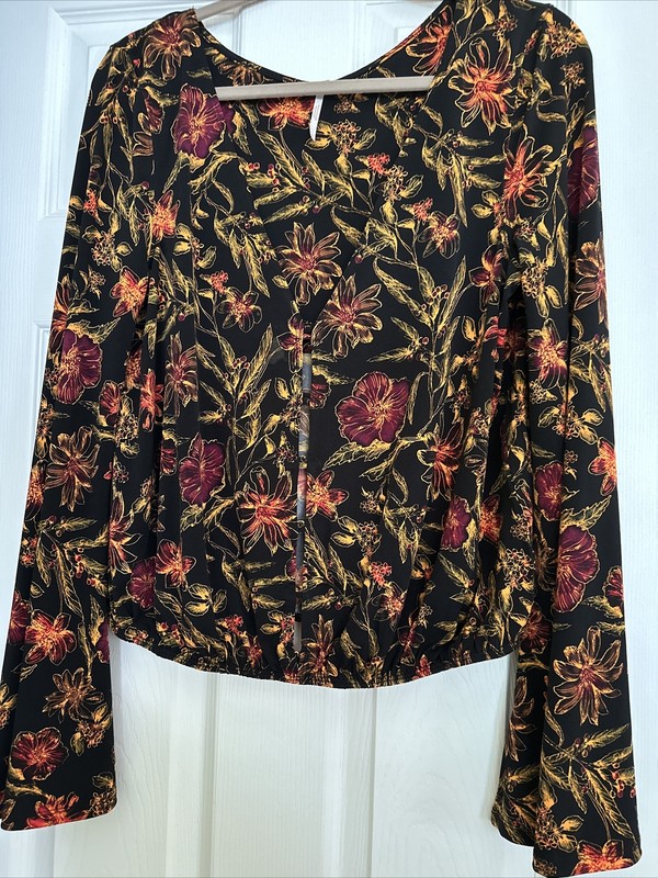 Free People Floral Print Long Sleeve Blouse Top Size L