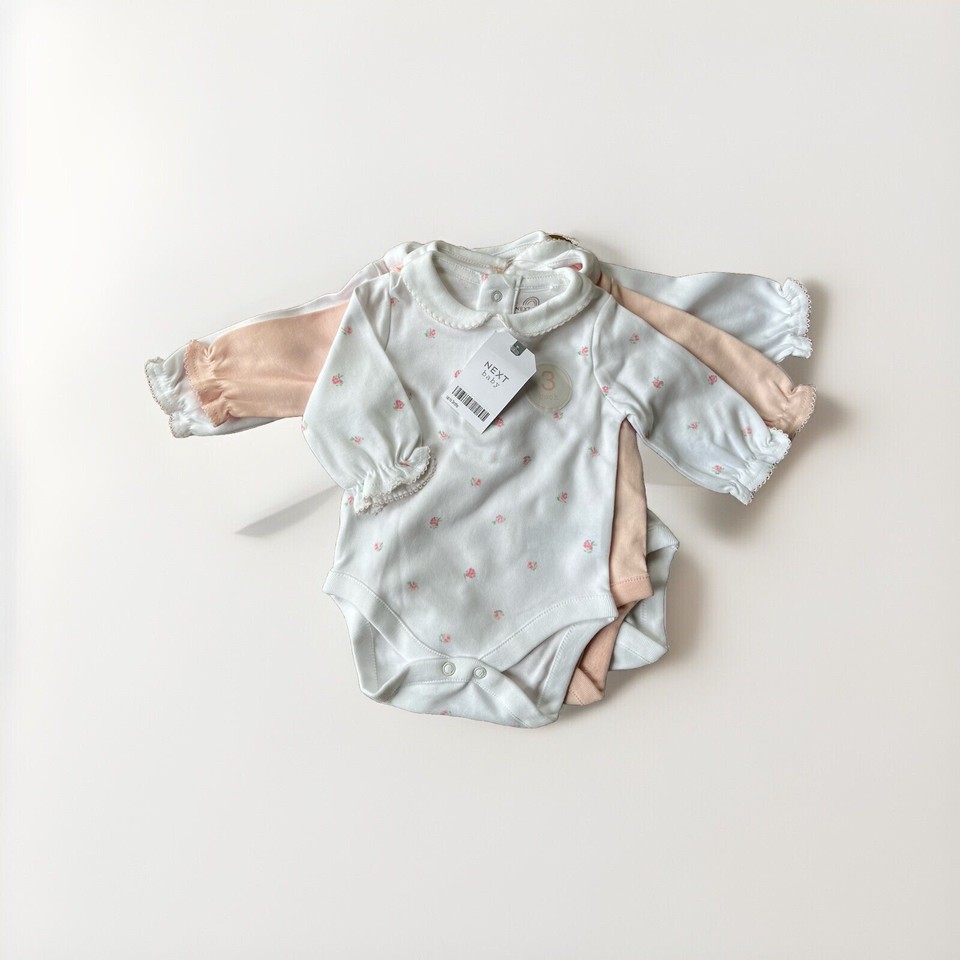 NEXT Baby Age First Size Set Of 3 Long Sleeve Bodysuits Peter Pan