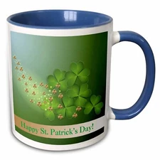 3dRose Beautiful Green and Gold Shamrocks, Happy St. Patricks Day  Mug