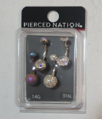 Spencers Pierced Nation Belly Button Piercing Mixed 4 Pack 14G 316L New