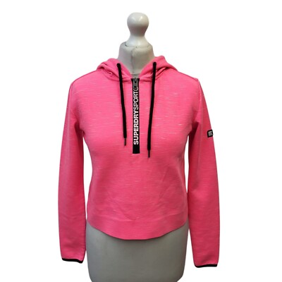 Superdry Pink Sweatshirt 1/4 Zip Hoodie Cropped UK Women's Size