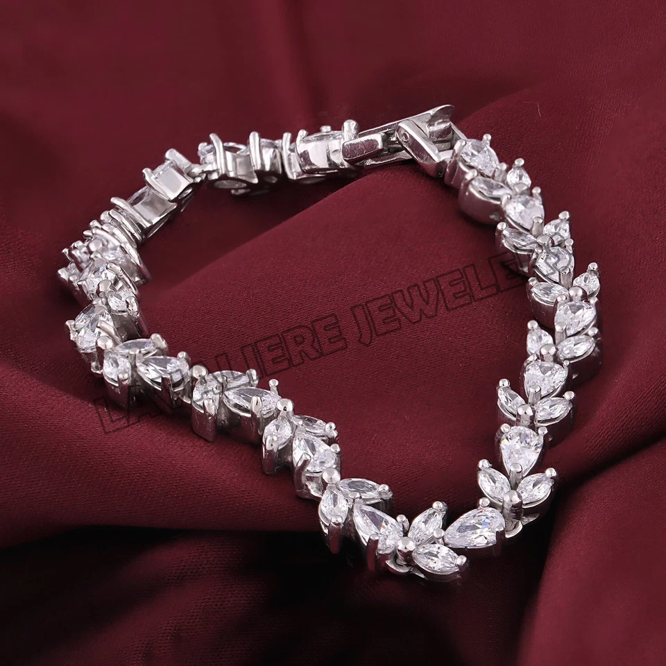 6.00 Ct Pear-Marquise Cut Zircon Wedding Tennis Bracelet 6.5 Inches 925 Silver - Image 2 of 4