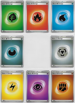 POKEMON S&V Paldea Evolved NM COMPLETE SET 2023 Com Basic ENERGY CARDS -Lot of 8