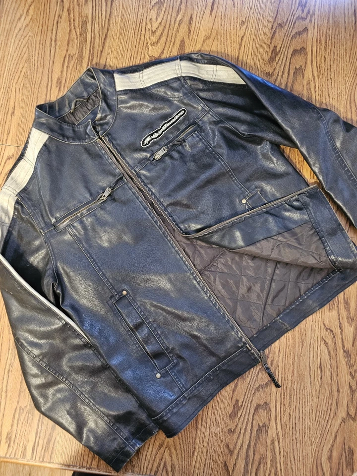 Harley Davidson Mens Motorcycle Zip Jacket Med Vtg Arizona Jean Co Faux Leather - Image 2 of 4