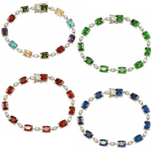 Bracelet Tennis Argent Multicolore Unisexe - Longueur Réglable 16-20 Cm Avec Zircones