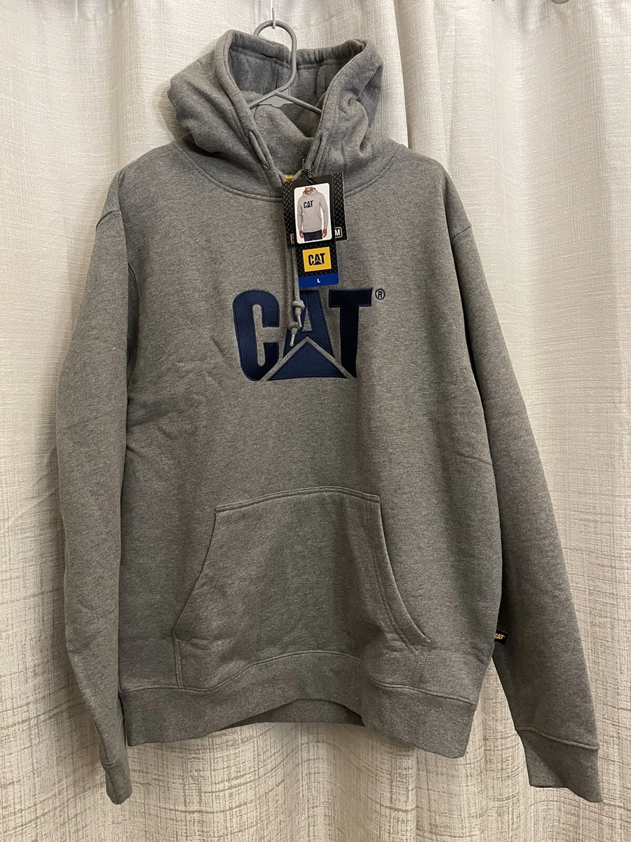CAT Caterpillar Heavy Machinery Logo Hoodie Sweatshirt Pullover Gray Large NWT