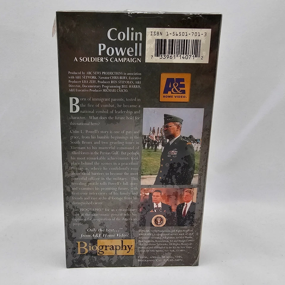 A&E Biography VHS Colin Powell Video Cassette Tape 1995 Vintage Sealed 50 Mins. Foto 3 de 4