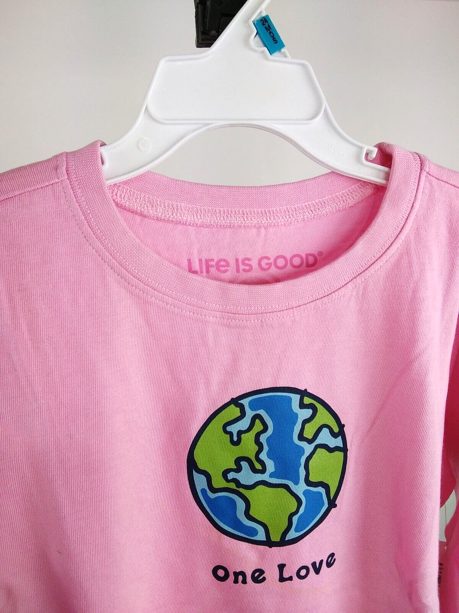 Life is Good Kid Long Sleeve Crusher Tee One Love Earth Pink