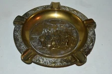 Vintage  ART DECO Italy Brass Ornate Street Scene 8"  ASHTRAY EUC