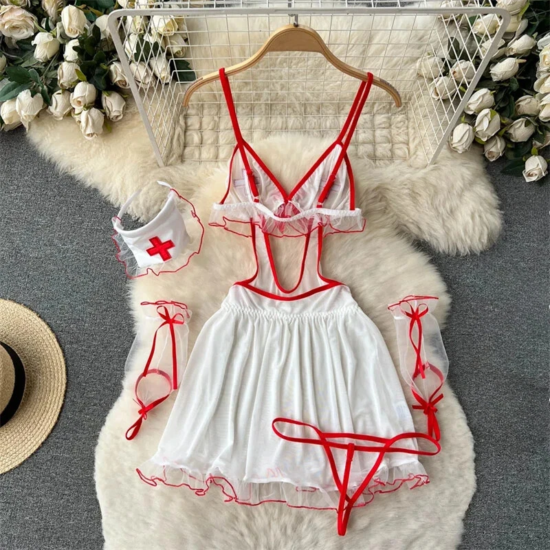 Women's Sexy Lingerie Naughty Nurse Costume Babydoll Bodysuit Cosplay Uniform - Image 2 of 4