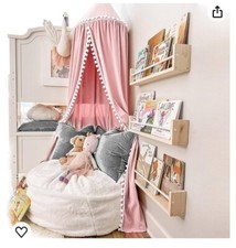 NEW NWOT Girls Peach Bed Canopy Pom Pom Border