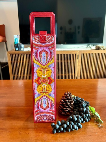 Red Wine Gift Bag Faux Leather Wine Tote Carrier Single Bottle Champagne New - Picture 4 of 6