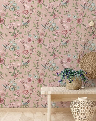 Eleanor Floral Pink Wallpaper 10m x 52cm Washable Peelable Floral Design - Picture 3 of 8