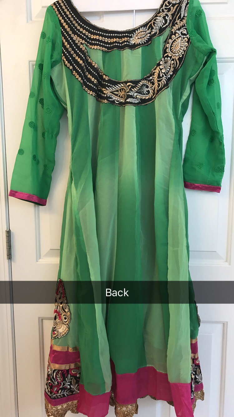 Anarkali Shalwar Kameez Indian Pakistani Designer New Green Pink Beautiful M image 9