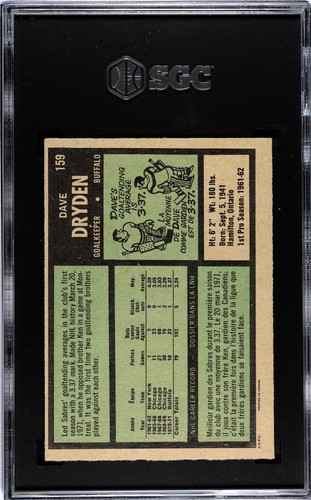 1971-72 O-PEE-CHEE #159 DAVE DRYDEN BUFFALO SABRES GRADED SGC 8 NM-MT - Picture 2 of 2