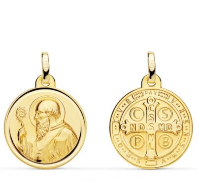 Colgante Oro 18k 750 mls. Escapulario San Benito Monje Imagen 18 MM 1,90 Gramos
