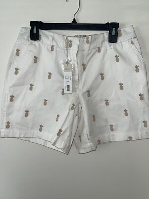Charlie Paige NWT Womens White W/Gold Pineapple Print 6.5  Shorts Size S