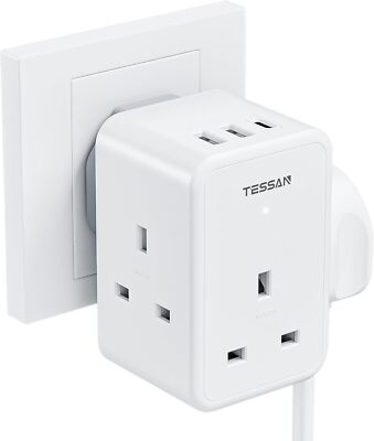 3 Way Cube Plug Extension Socket Multiplug Extender with 3 USB Charging ...