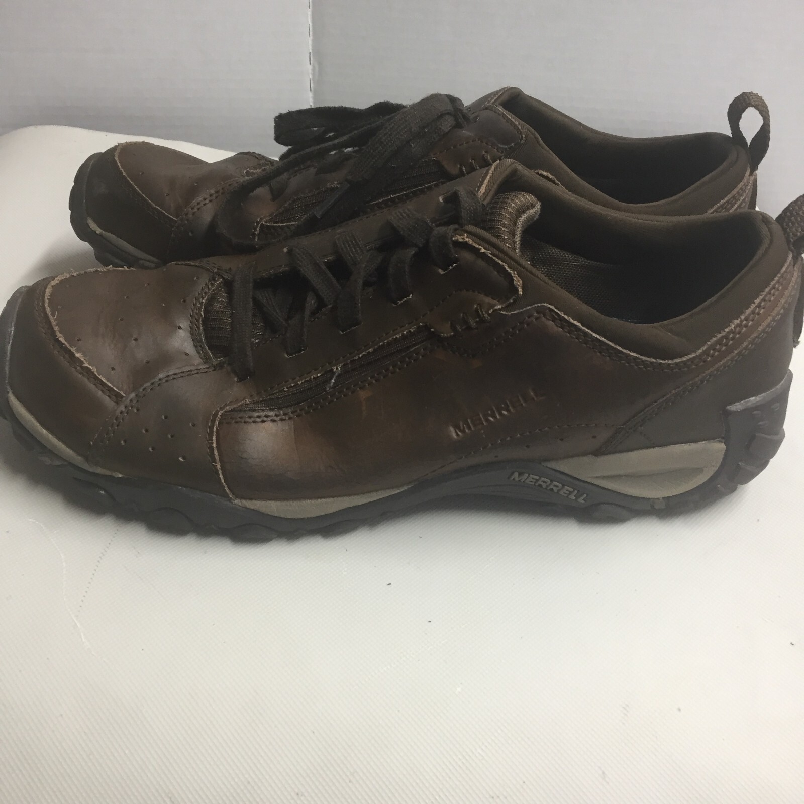 Scarpe da trail casual Merrell marrone terra scuro stringate in pelle J111936C da uomo taglia 14