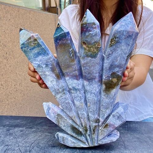 11.46LB Natural water grass agate column with multiple pointed quartz crystal - 第 5/15 張圖片