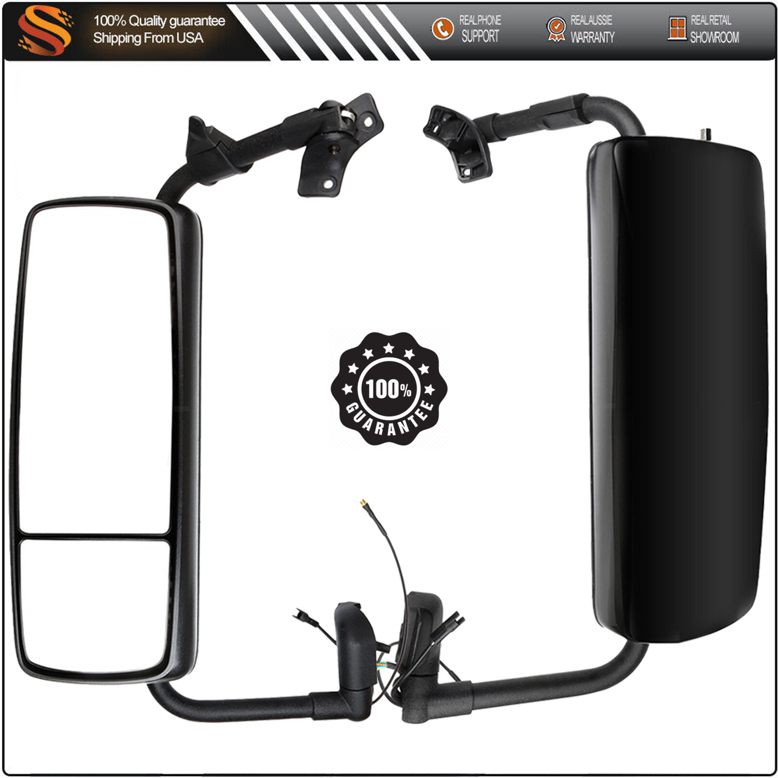 2015-2018 Volvo VNL Driver Side Mirror - Black OEM Replacement