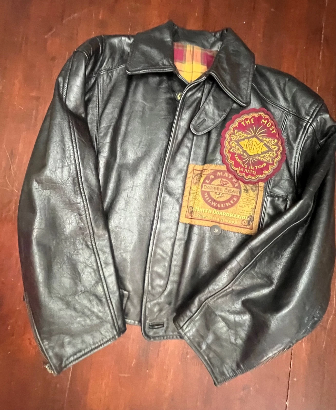 VINTAGE LA MATTA MENS ITALIAN LEATHER JACKET~US L ~ITALY SZ 50~EXCELLENT SHAPE image 6