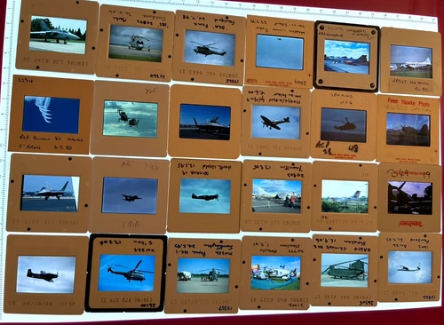 24 ORIGINAL MILITARY AIRCRAFT COLOUR SLIDES RAF,USAF HELICOPTER,JETS,PROP PLANES