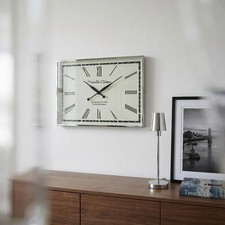 Premium Wanduhr römische Ziffern, rechteckig, Nickel, Glas Weiß, HxB.41x61 cm