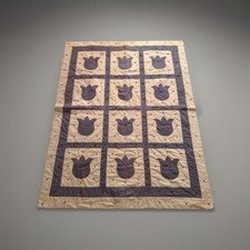 Appliqu d Blue/Cream/Red Tulip Block Patterned Handmade Quilt